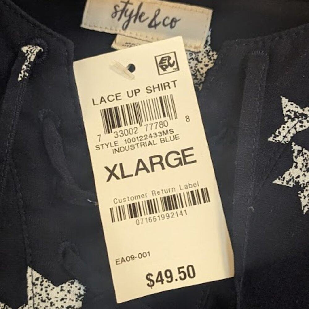 Style & Co NWT 100% Navy Star Lace Front Tunic Size XL - Picture 4 of 9